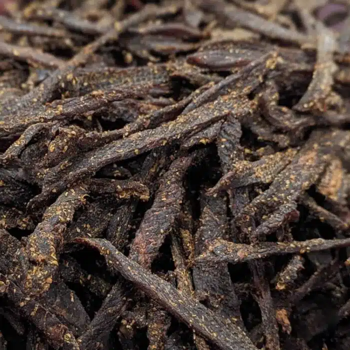 A pile of chilibites or dried long meat slices