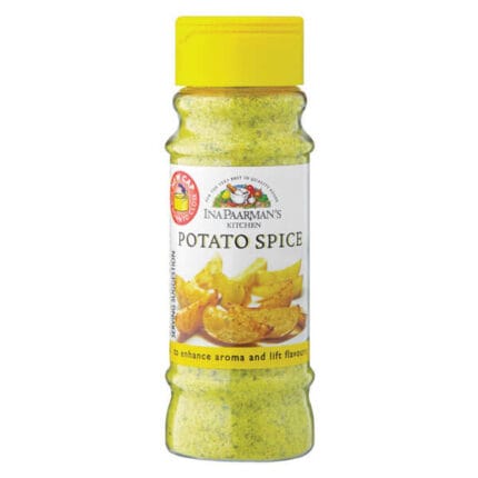 a yellow bottle of potato seasoning with a label