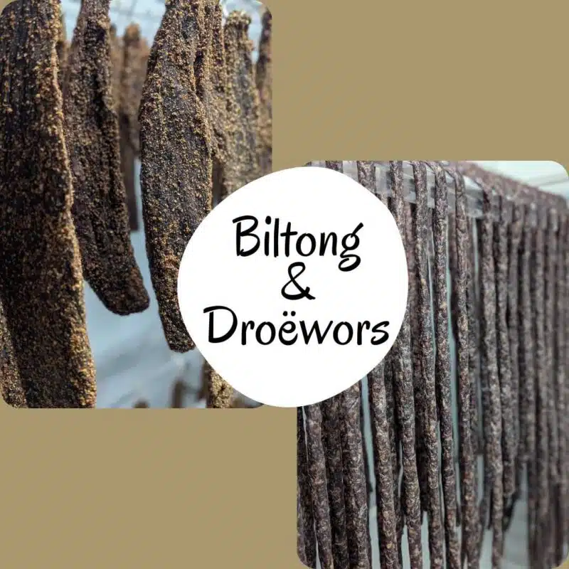 Biltong and Droëwors products hanging to dry