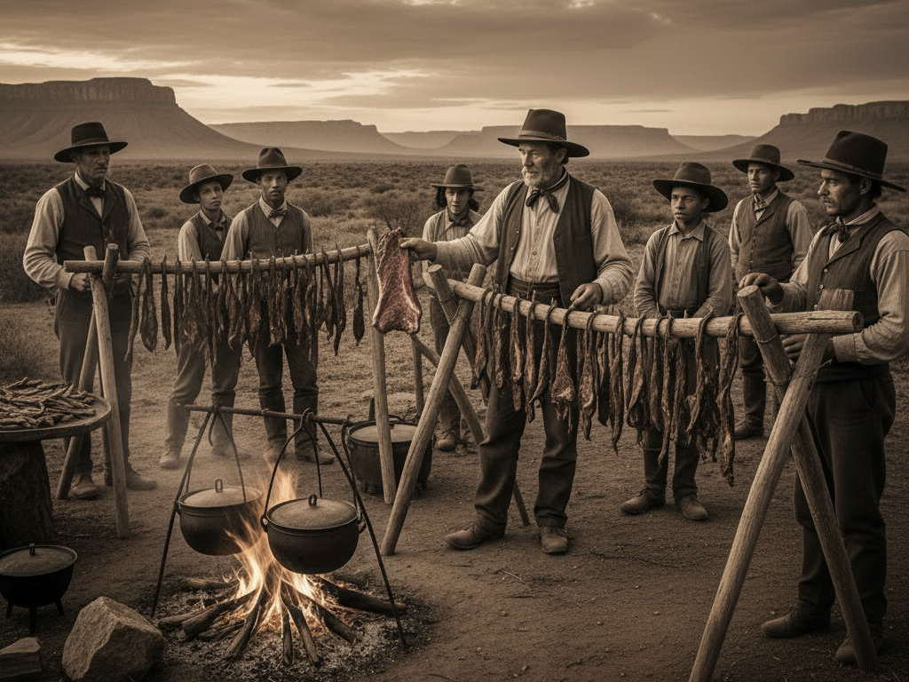 Group preparing traditional biltong and droëwors.
