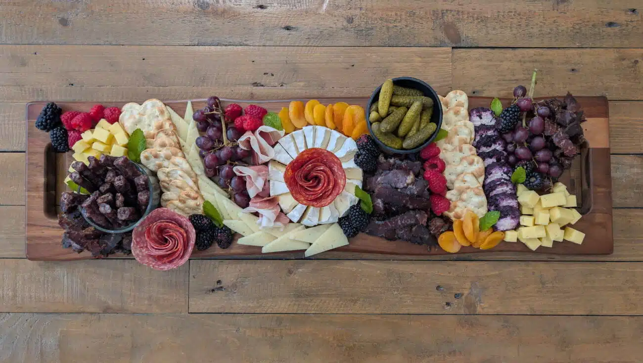 Colorful assortment of meats and cheeses
