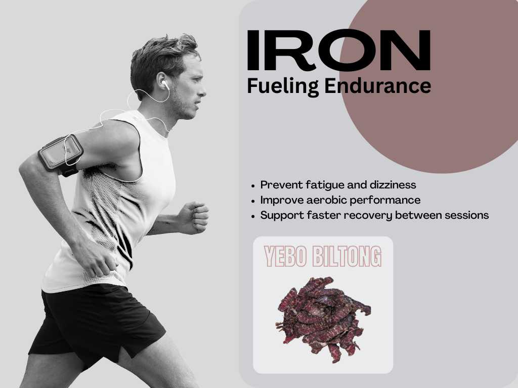 An image showing how biltong for athletes can benefit in iron intake.