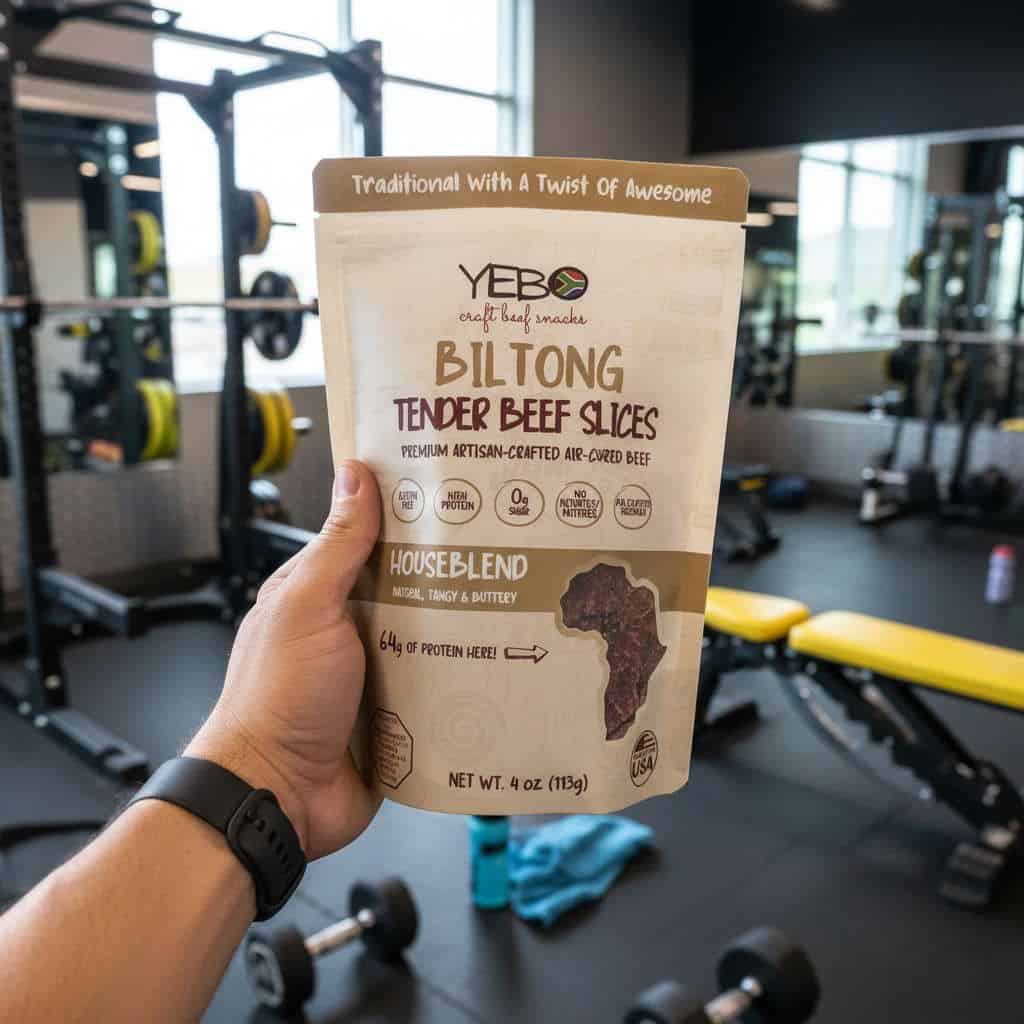 A bag of biltong in a gym