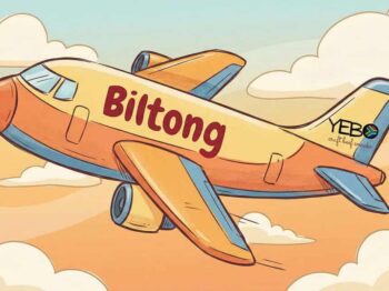 Biltong Is the Perfect Travel Fuel. A Cartoon plane with 'Biltong' branding