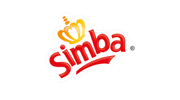 Simba logo with red letters and golden crown on black background.