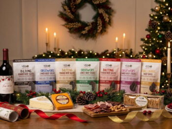 Biltong-Snack Choices on a table with some holiday decorations
