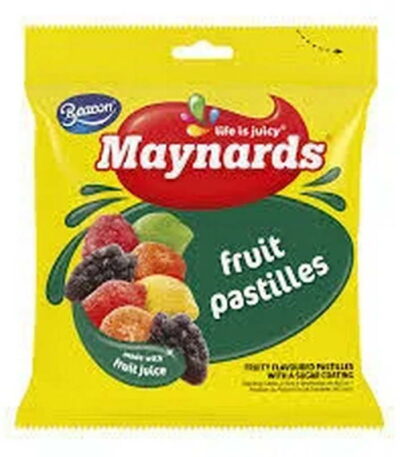 Bright Maynards Fruit Pastilles candy pack with colorful sugar-coated fruit-flavored sweets.