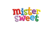 Colorful Mister Sweet candy brand logo with playful, vibrant rainbow letters and glossy design.