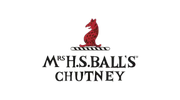 Mr. S. Ball’s Chutney logo with red Tasmanian devil design on black background.