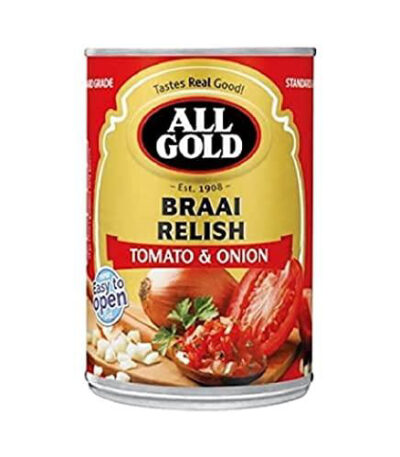 Authentic South African braai relish with rich tomato and onion flavor. Perfect for boerewors, burgers, braais, and everyday meals at home.