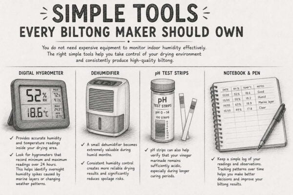 Essential tools for monitoring biltong drying humidity and improving homemade biltong results.
