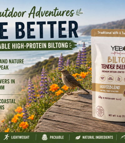Portable biltong snacks for outdoor adventures and high-protein energy on the go.
